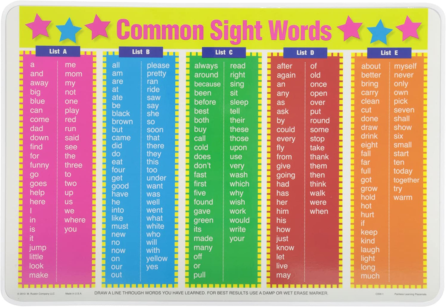 Common Sight Words Mat — Nature's Workshop Plus